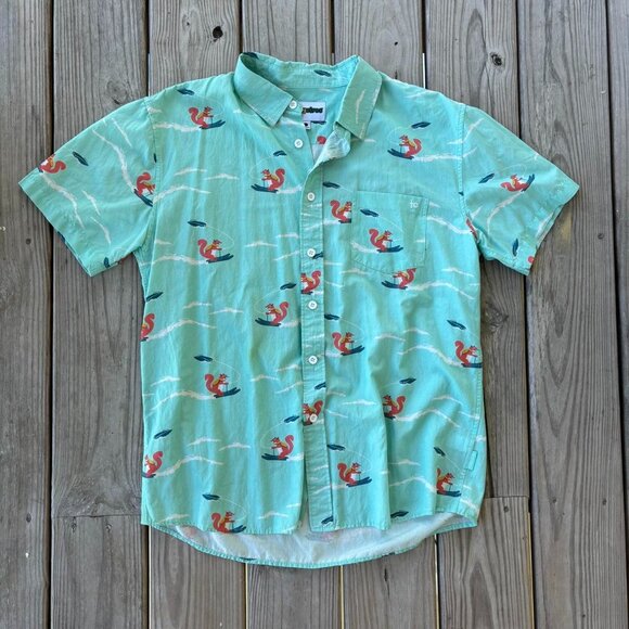 Tipsy Elves Waterski Squirell Button Up Short Sleeve Shirt - Picture 1 of 4